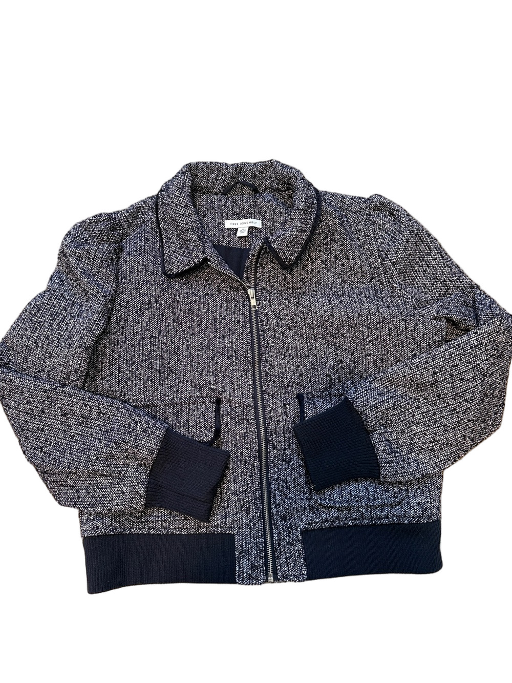 Free Assembly Navy Tweed Bomber Jacket sz M